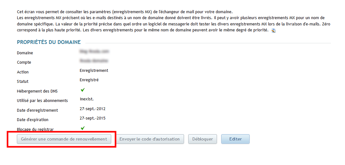 generer la commande du domaine