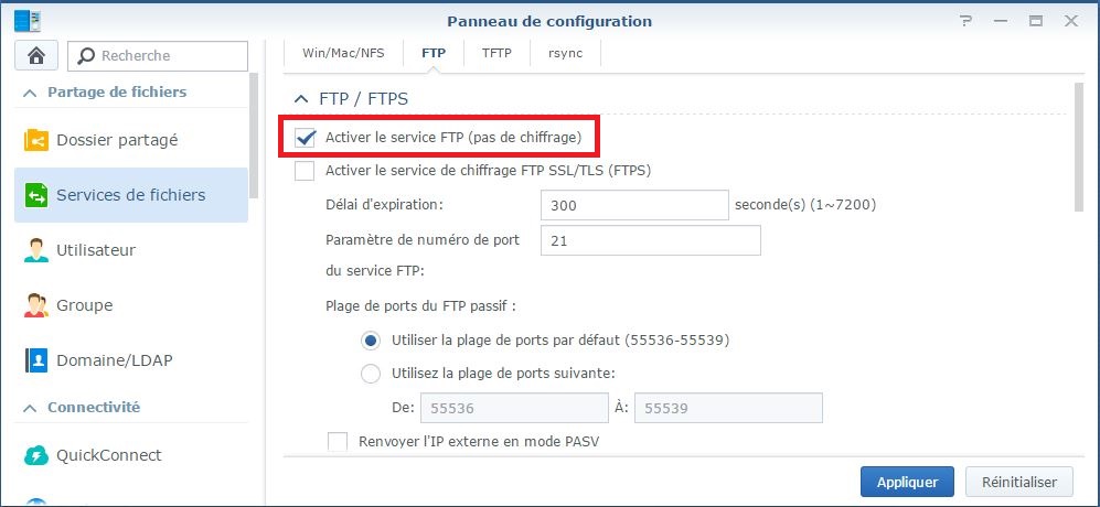 Activation du FTP
