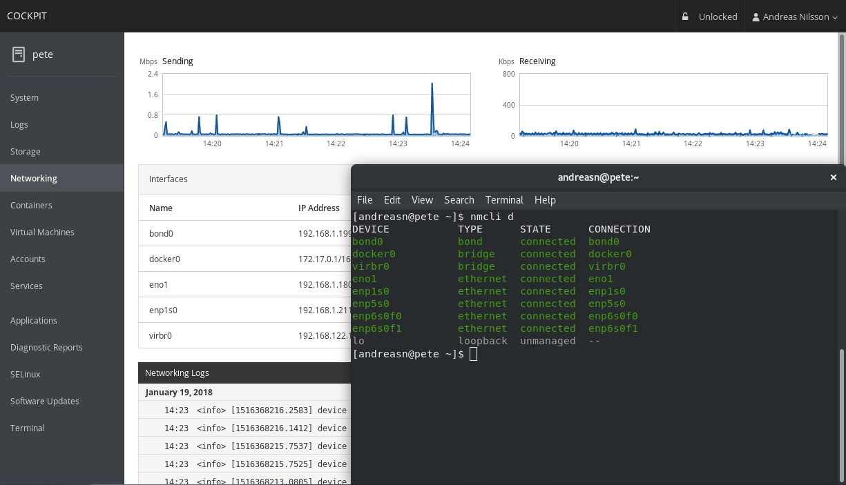 Capture d'écran du réseau, terminal linux