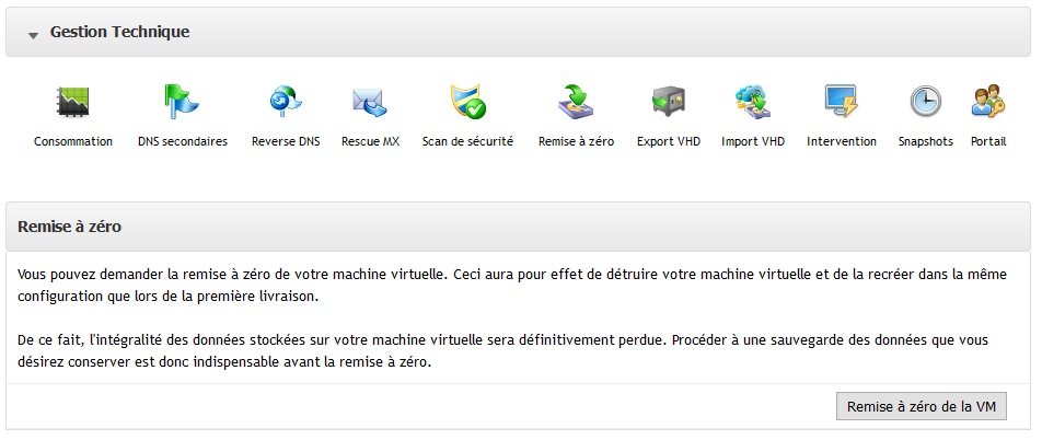 Explication de la remise à zéro du serveur dédié