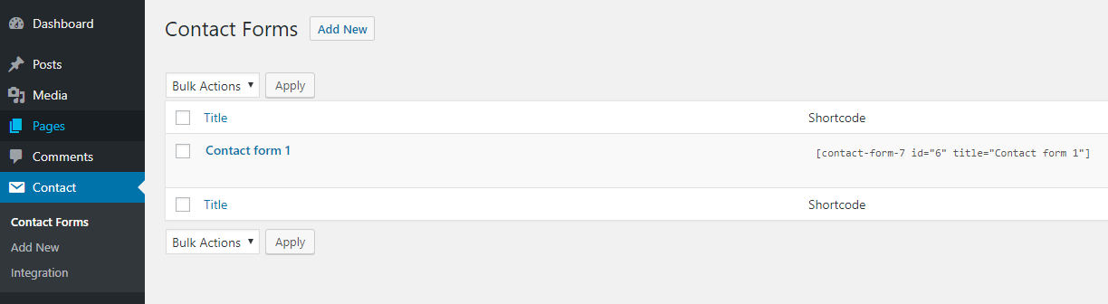 COnfiguration de contact form