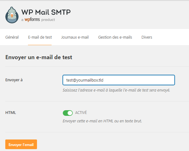 Envoie d'un email test