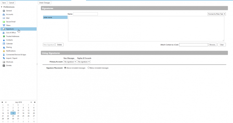 Webmail zimbra preference signatures.png