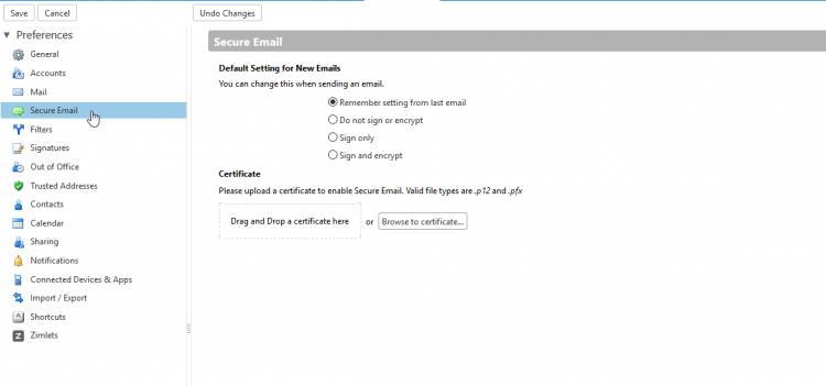 Webmail zimbra preference secure.png